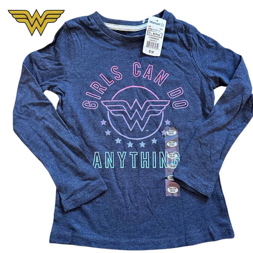 NWT Wonder Woman Girls' Navy Sparkly Long Sleeve Shirt XS 4/5yrs